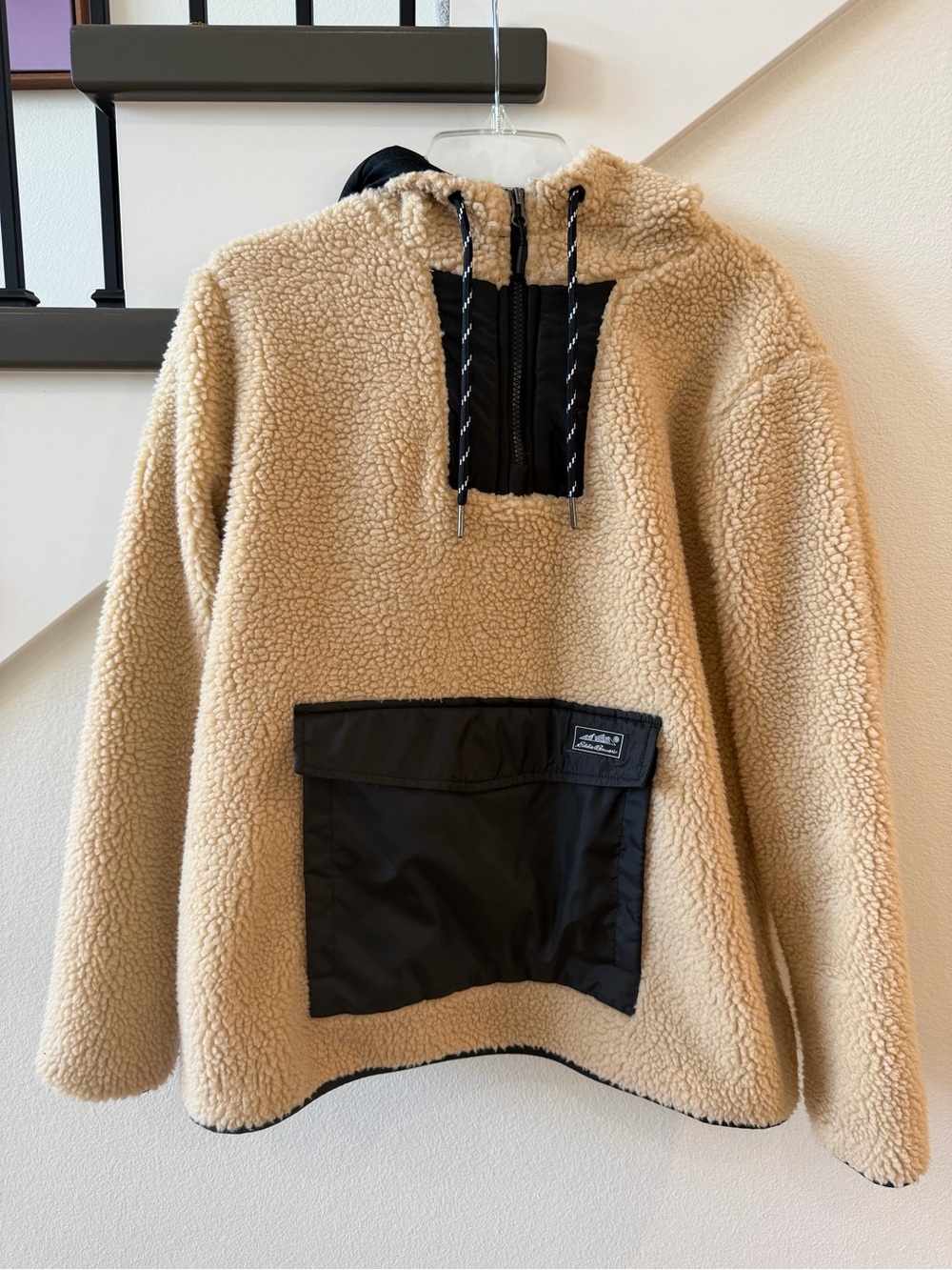 Eddie Bauer Tan Sherpa Pullover with Black Trim